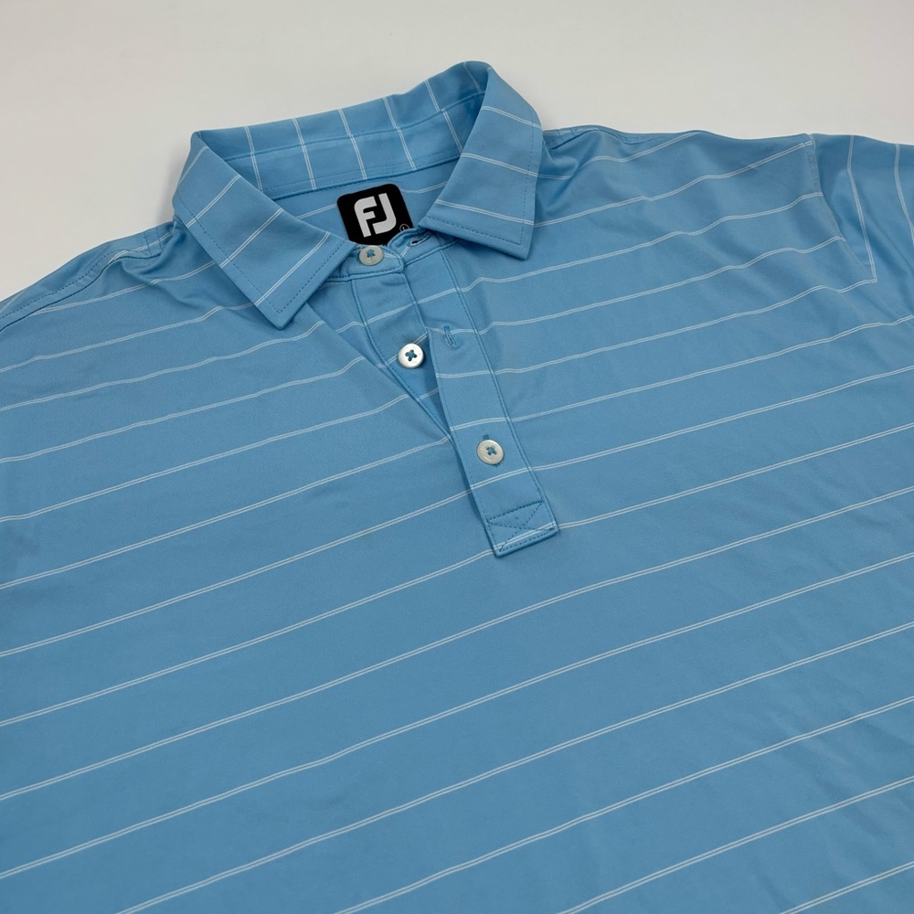 FootJoy Men's L Blue‎ Striped Polyester Short Sleeve Polo